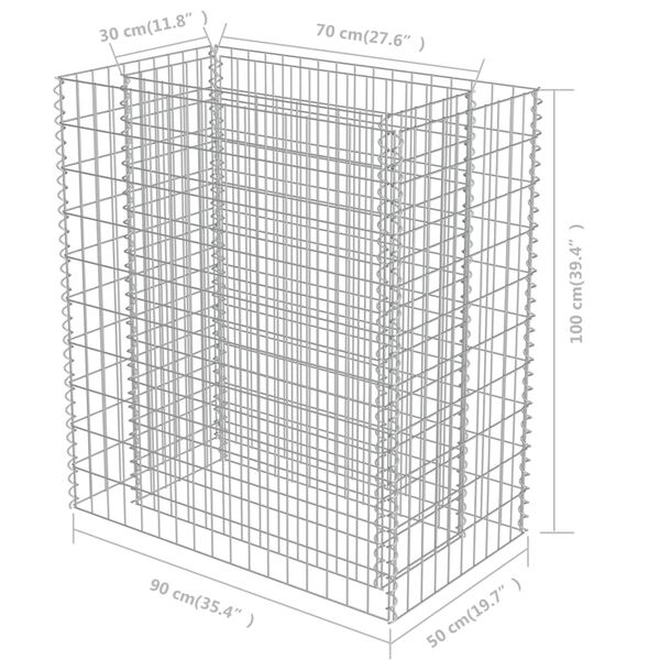 vidaXL Gabion Raised Bed Galvanised Steel 90x50x100 cm