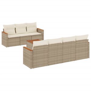 vidaXL 8 Piece Garden Sofa Set with Cushions Beige Poly Rattan