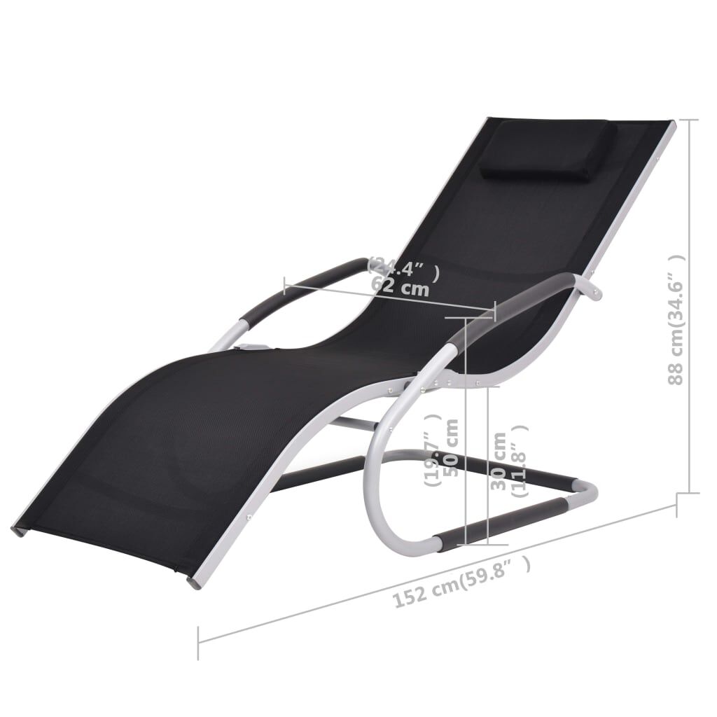 vidaXL Sun Lounger with Pillow Aluminium and Textilene Black