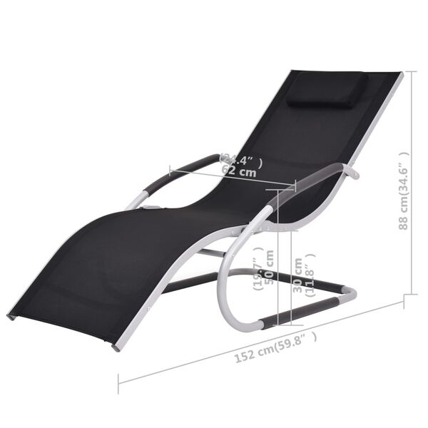 vidaXL Sun Lounger with Pillow Aluminium and Textilene Black