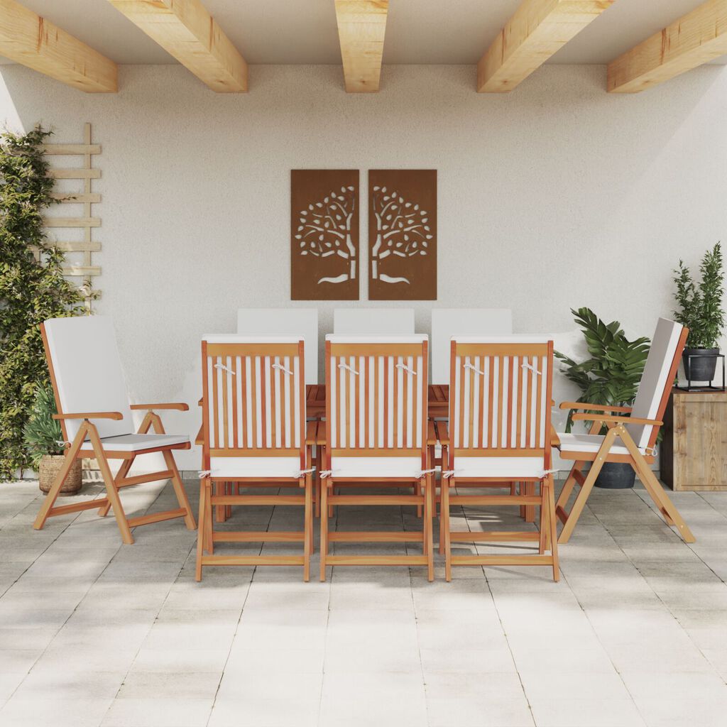 vidaXL Reclining Garden Chairs with Cushions 8 pcs Solid Teak Wood