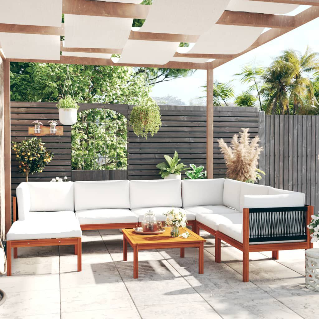 vidaXL 8 Piece Garden Lounge Set with Cushions Cream Solid Acacia Wood