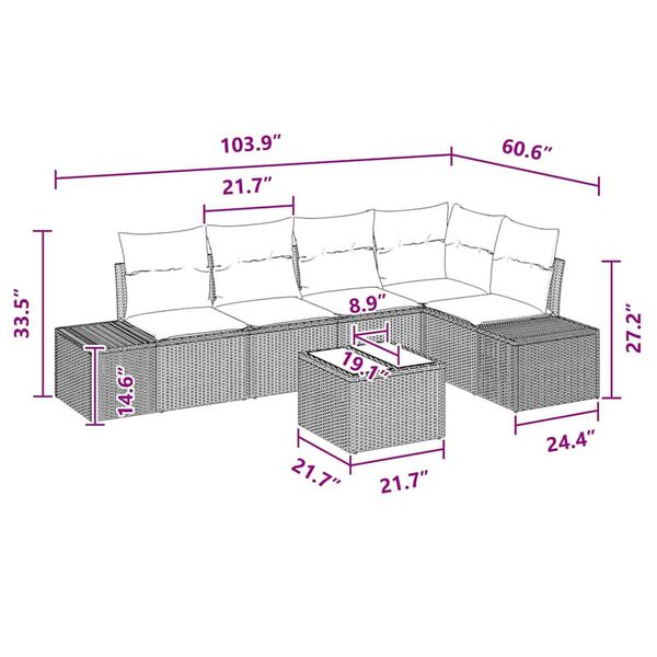 vidaXL Garden Sofa Set with Cushion 6 pcs Brown Poly rattan