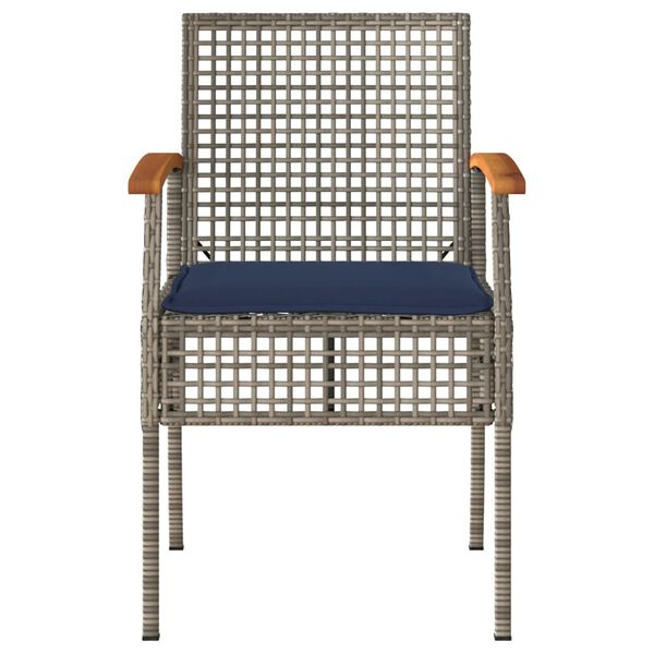 vidaXL Garden Chairs with Cushions 4 pcs Grey Poly Rattan Acacia Wood