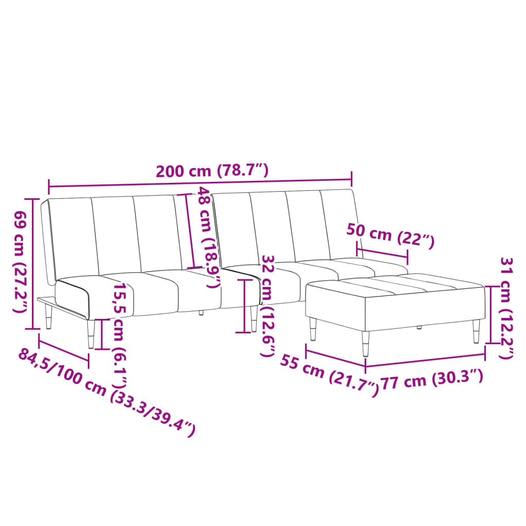 vidaXL 2-Seater Sofa Bed with Footstool Dark Green Velvet