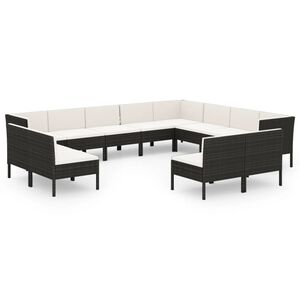 vidaXL 12 Piece Garden Lounge Set with Cushions Poly Rattan Black