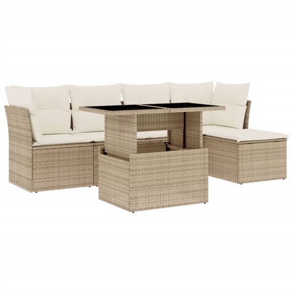 vidaXL 6 Piece Garden Sofa Set with Cushions Beige Poly Rattan