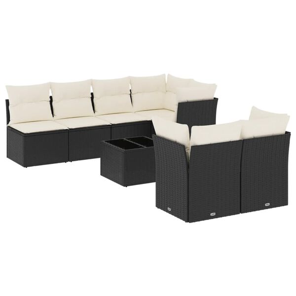 vidaXL 8 Piece Garden Sofa Set with Cushions Black Poly Rattan