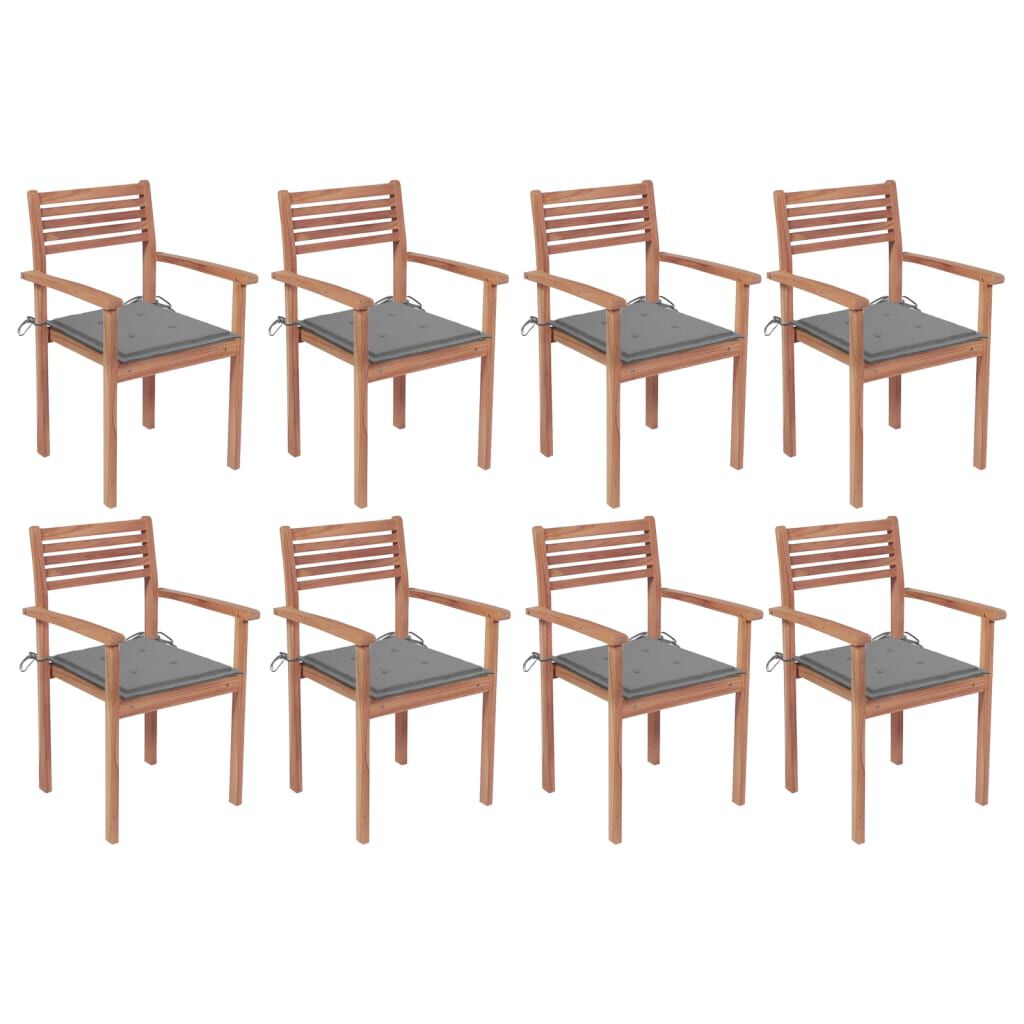 vidaXL Stackable Garden Chairs with Cushions 8 pcs Solid Teak Wood