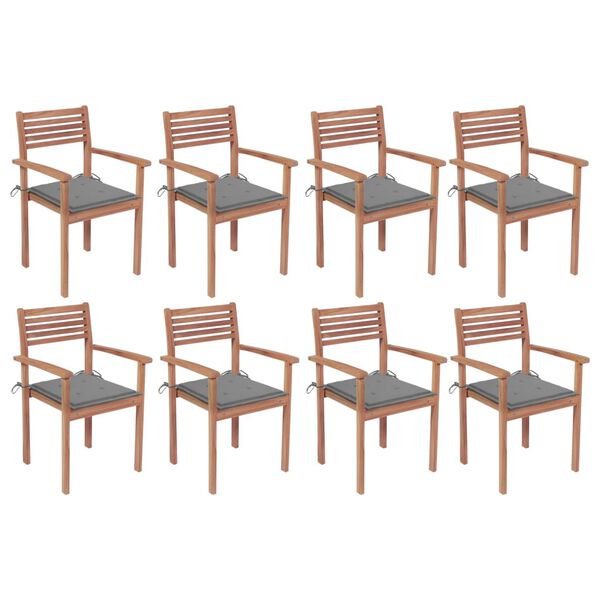 vidaXL Stackable Garden Chairs with Cushions 8 pcs Solid Teak Wood