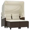 vidaXL Garden Sofa 2-Seater with Canopy and Stools Brown Poly Rattan
