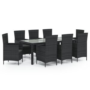 vidaXL 9 Piece Outdoor Dining Set with Cushions Poly Rattan Black