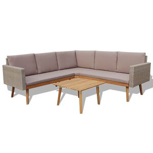 vidaXL 4 Piece Garden Lounge Set with Cushions Poly Rattan Grey