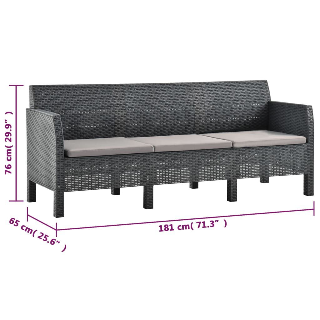 vidaXL 2 Piece Garden Lounge Set with Cushions PP Rattan Anthracite
