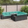 vidaXL 15 Piece Garden Sofa Set with Cushions Black Poly Rattan Acacia