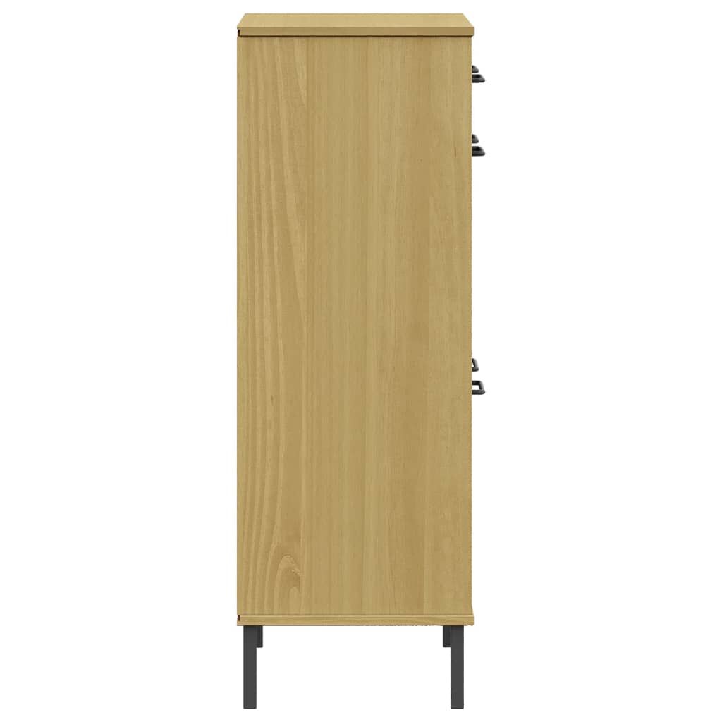 vidaXL Shoe Rack with Metal Legs Brown Solid Wood Pine OSLO