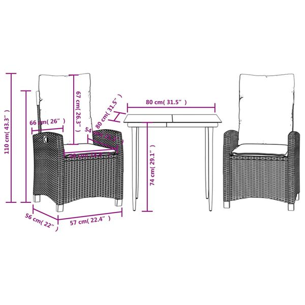 vidaXL 3 Piece Garden Dining Set with Cushions Beige Poly Rattan