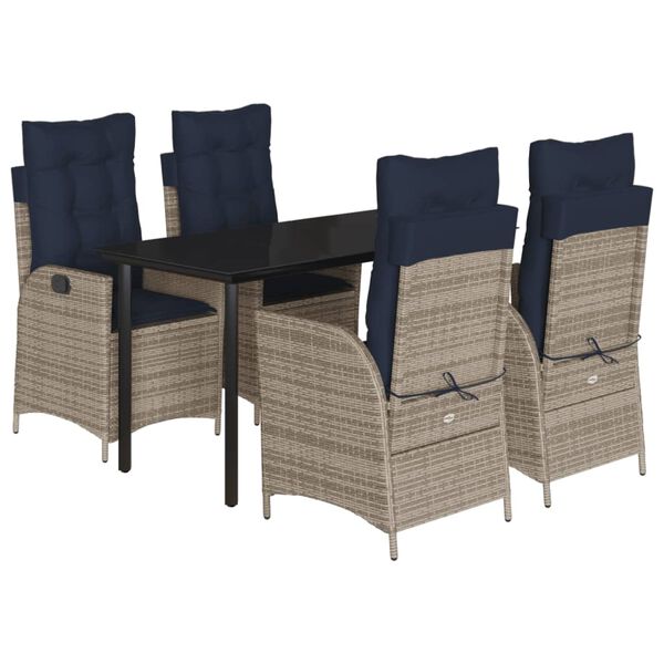 vidaXL 5 Piece Garden Dining Set with Cushions Grey Poly Rattan