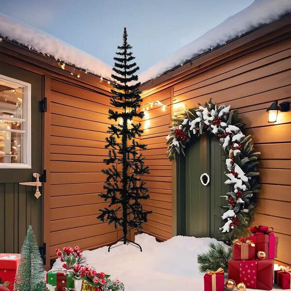 vidaXL Slim Artificial Half Christmas Tree with Stand Black 240 cm