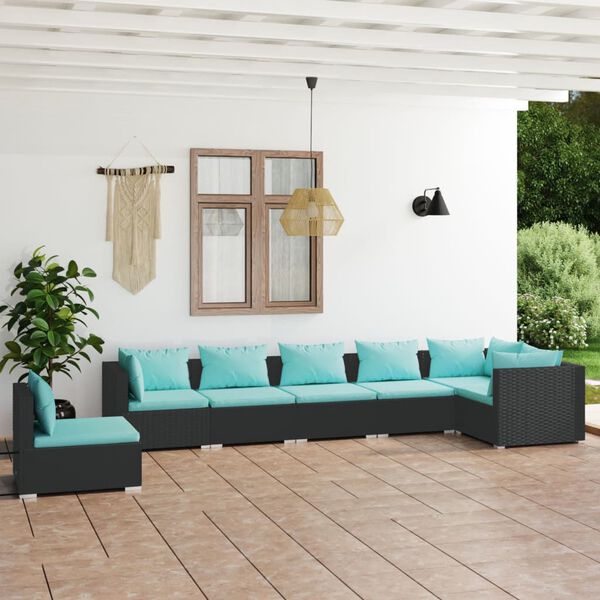 vidaXL 7 Piece Garden Lounge Set with Cushions Poly Rattan Black