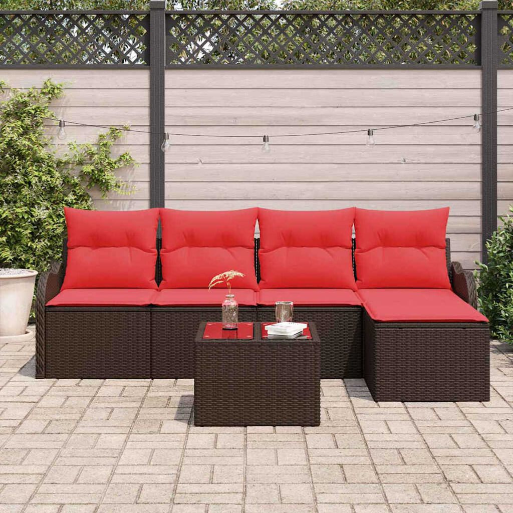 vidaXL Garden Sofa Set with Cushion 6 pcs Brown Poly rattan