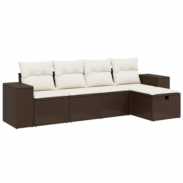vidaXL 5 Piece Garden Sofa Set with Cushions Brown Poly Rattan