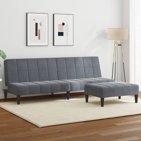 vidaXL 2-Seater Sofa Bed with Footstool Dark Grey Velvet