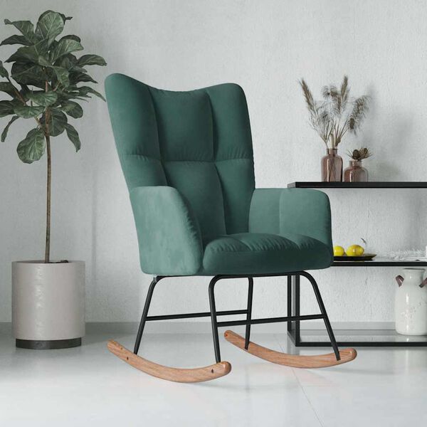 vidaXL Rocking Chair Dark Green Velvet