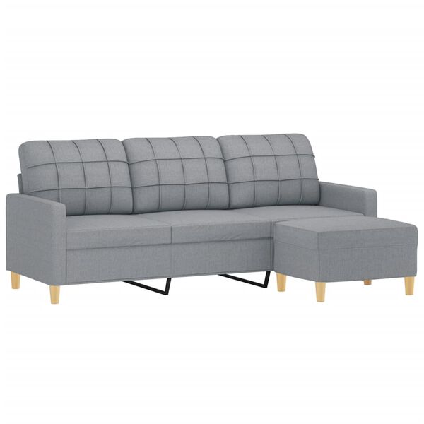 vidaXL 3-Seater Sofa with Footstool Light Grey 180 cm Fabric