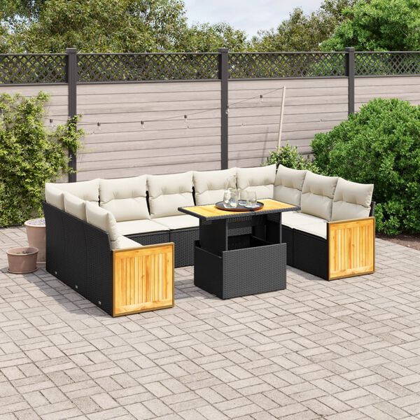 vidaXL 10 Piece Garden Sofa Set with Cushions Black Poly Rattan