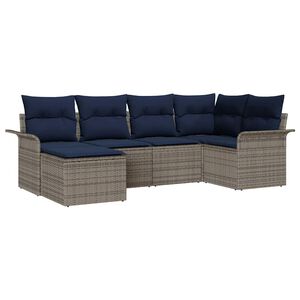 vidaXL Garden Sofa Set with Cushion 6 pcs Grey Poly Rattan
