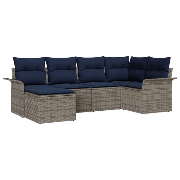 vidaXL Garden Sofa Set with Cushion 6 pcs Grey Poly Rattan