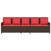vidaXL Garden Sofa 5-Seater with Cushions Brown Poly Rattan