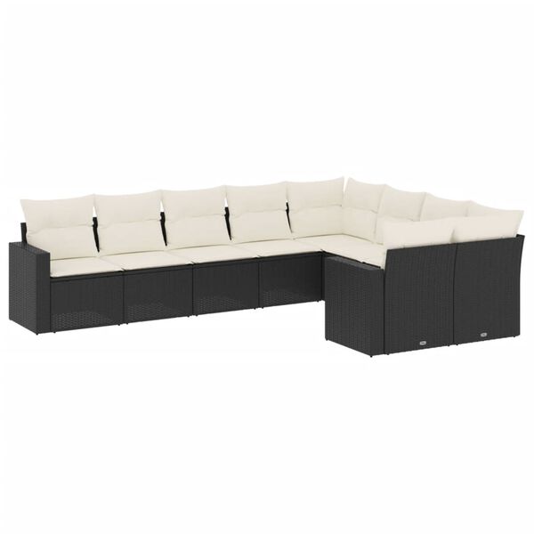 vidaXL 9 Piece Garden Sofa Set with Cushions Black Poly Rattan