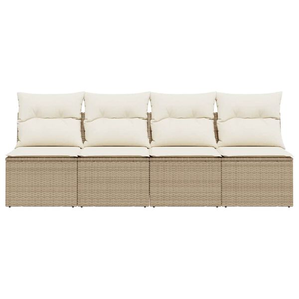 vidaXL Garden Sofa with Cushions 4-Seater Beige Poly Rattan