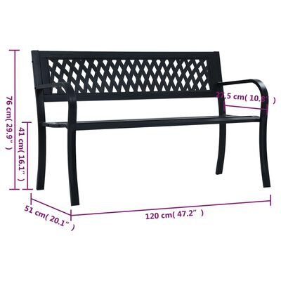 vidaXL Garden Bench Black 120 cm Steel