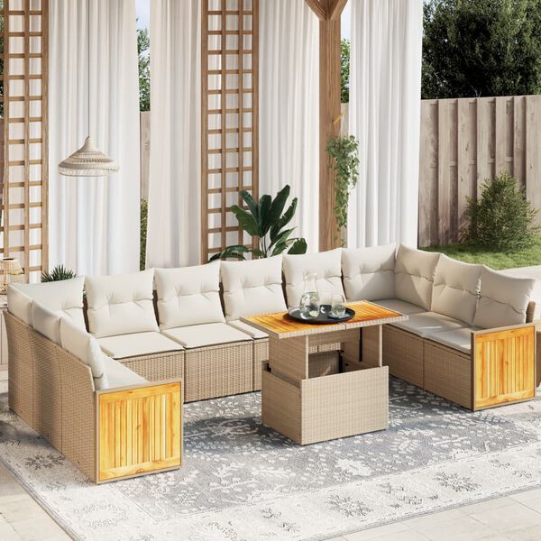 vidaXL 11 Piece Garden Sofa Set with Cushions Beige Poly Rattan