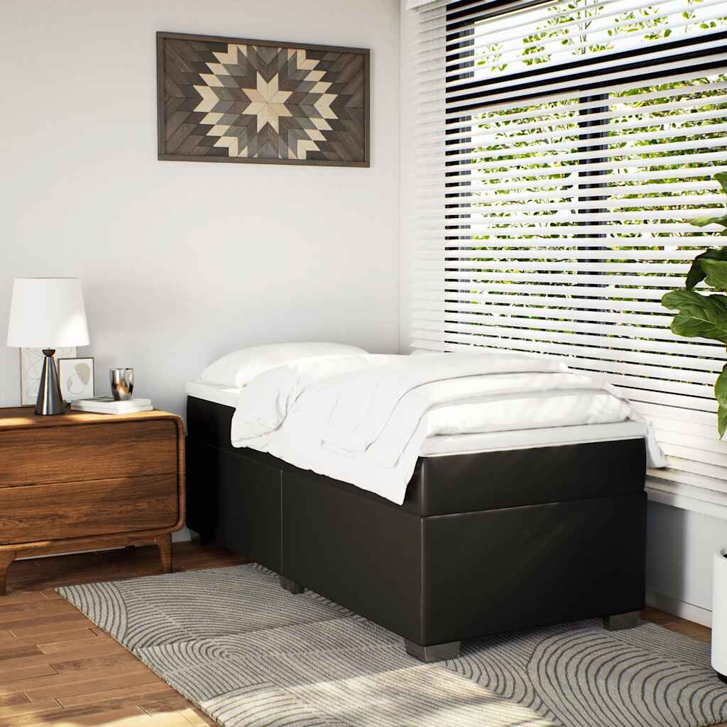 vidaXL Box Spring Bed with Mattress Black Twin XL Faux Leather