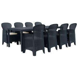 vidaXL 9 Piece Outdoor Dining Set Plastic Anthracite Rattan Look