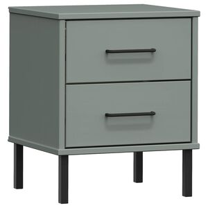 vidaXL Bedside Cabinet with Metal Legs Grey Solid Wood Pine OSLO