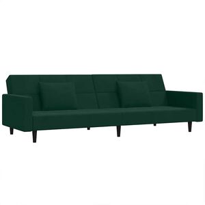 vidaXL 2-Seater Sofa Bed with Two Pillows Dark Green Velvet
