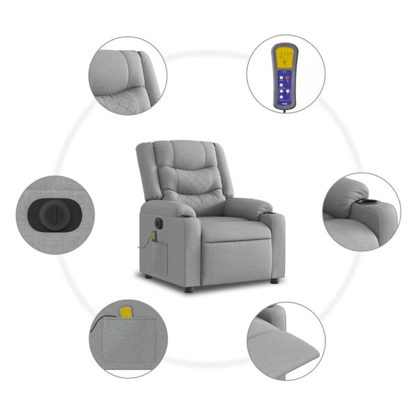 vidaXL Electric Stand up Massage Recliner Chair Light Grey Fabric