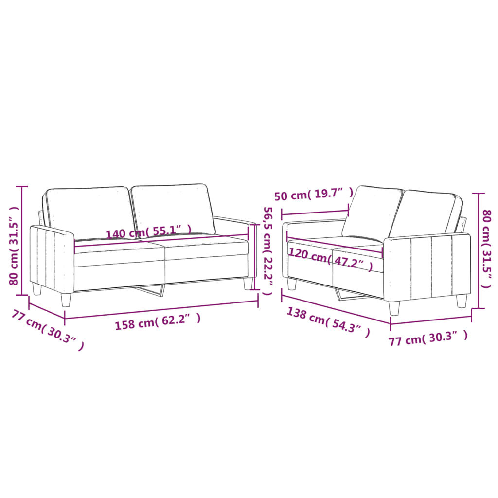 vidaXL 2 Piece Sofa Set with Cushions Light Grey Velvet