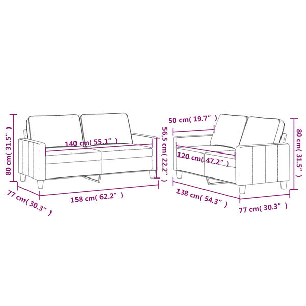 vidaXL 2 Piece Sofa Set with Cushions Light Grey Velvet