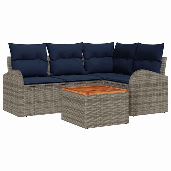 vidaXL Garden Sofa Set with Cushion 5 pcs Grey Poly Rattan