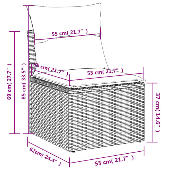 vidaXL 3 Piece Garden Sofa Set with Cushions Grey Poly Rattan