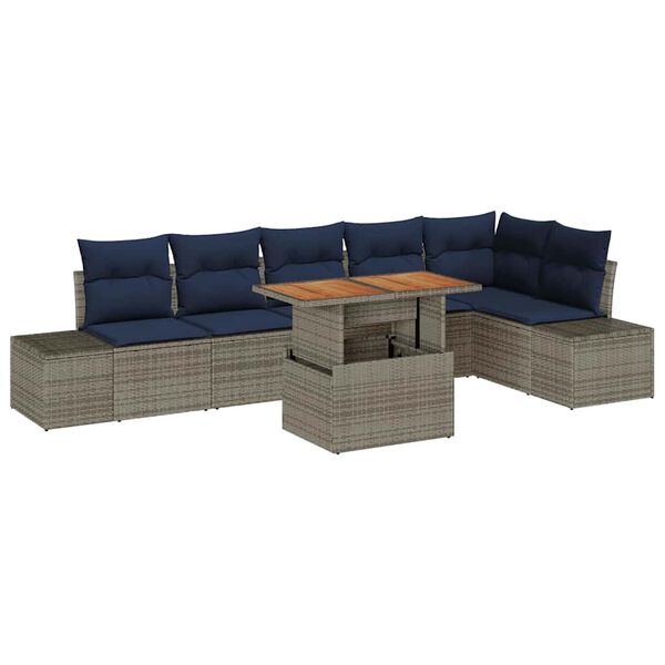 vidaXL Garden Dining Set with Cushion 7 pcs Grey and Navy