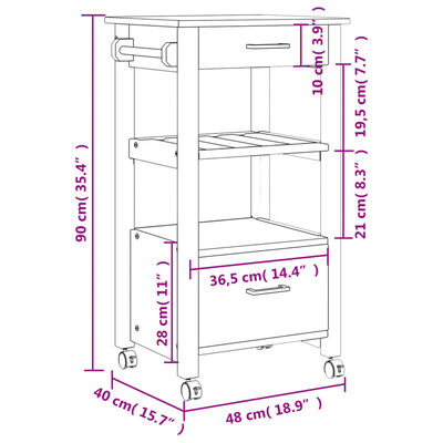 vidaXL Kitchen Trolley MONZA 48x40x90 cm Solid Wood Pine