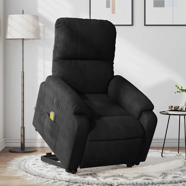 vidaXL Electric Stand up Massage Recliner Chair Black Microfibre Fabric