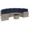 vidaXL Garden Sofa with Table and Cushions Half-Round Grey Poly Rattan
